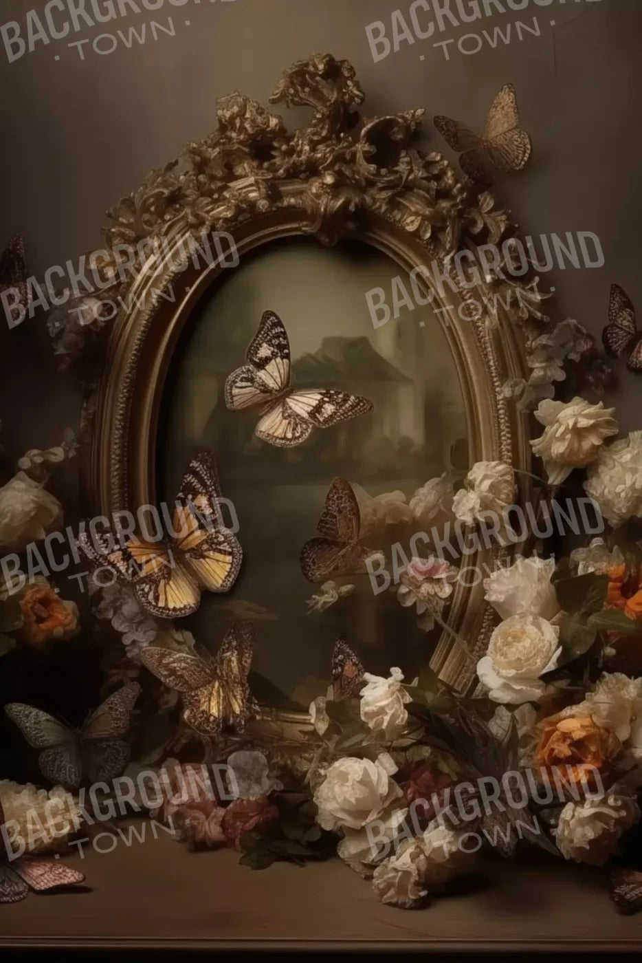 Butterflies In From Of Painting 8’X12’ Ultracloth (96 X 144 Inch) Backdrop