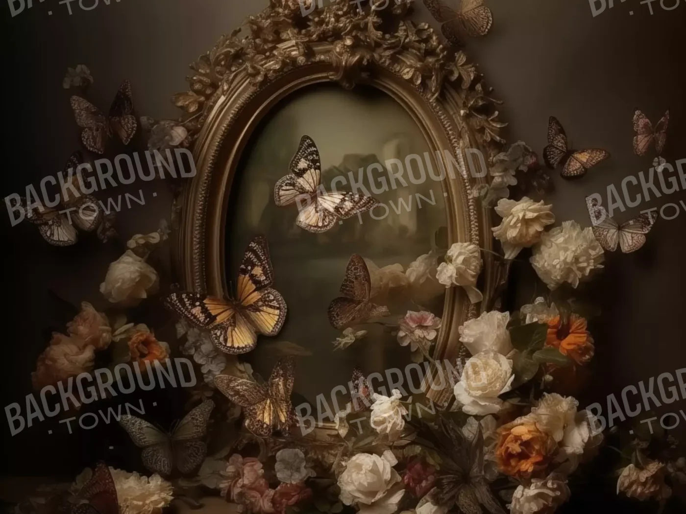 Butterflies In From Of Painting 8’X6’ Fleece (96 X 72 Inch) Backdrop