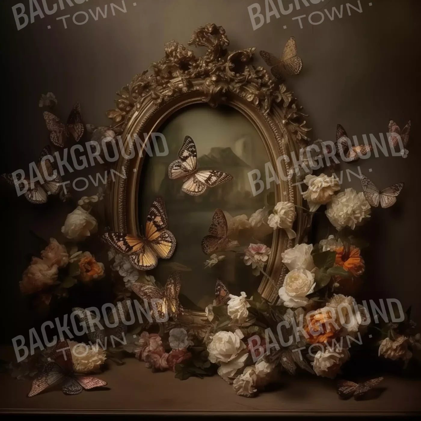 Butterflies In From Of Painting 8’X8’ Fleece (96 X Inch) Backdrop