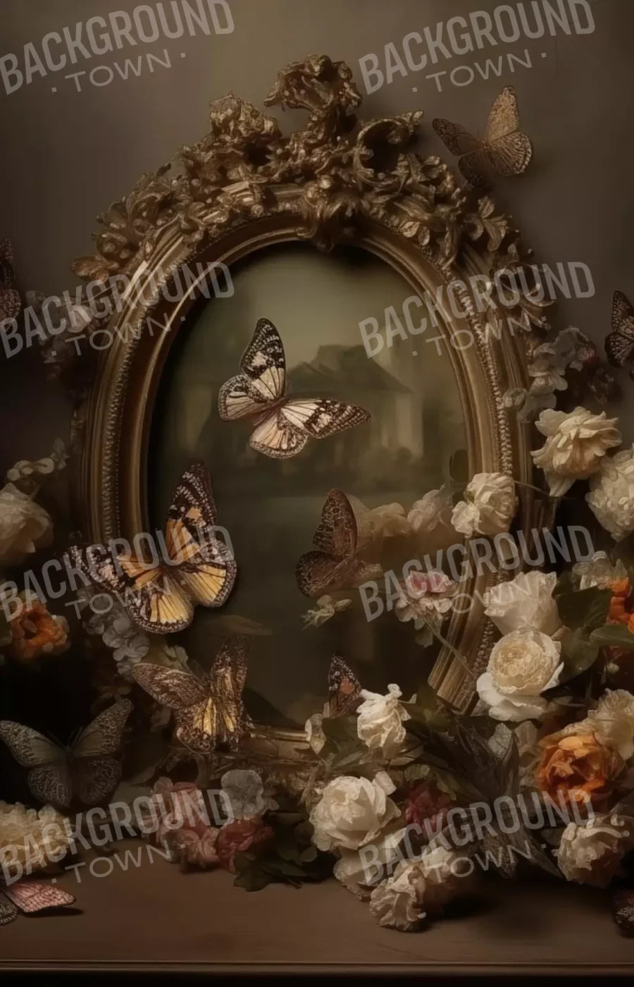 Butterflies In From Of Painting 9’X14’ Ultracloth (108 X 168 Inch) Backdrop