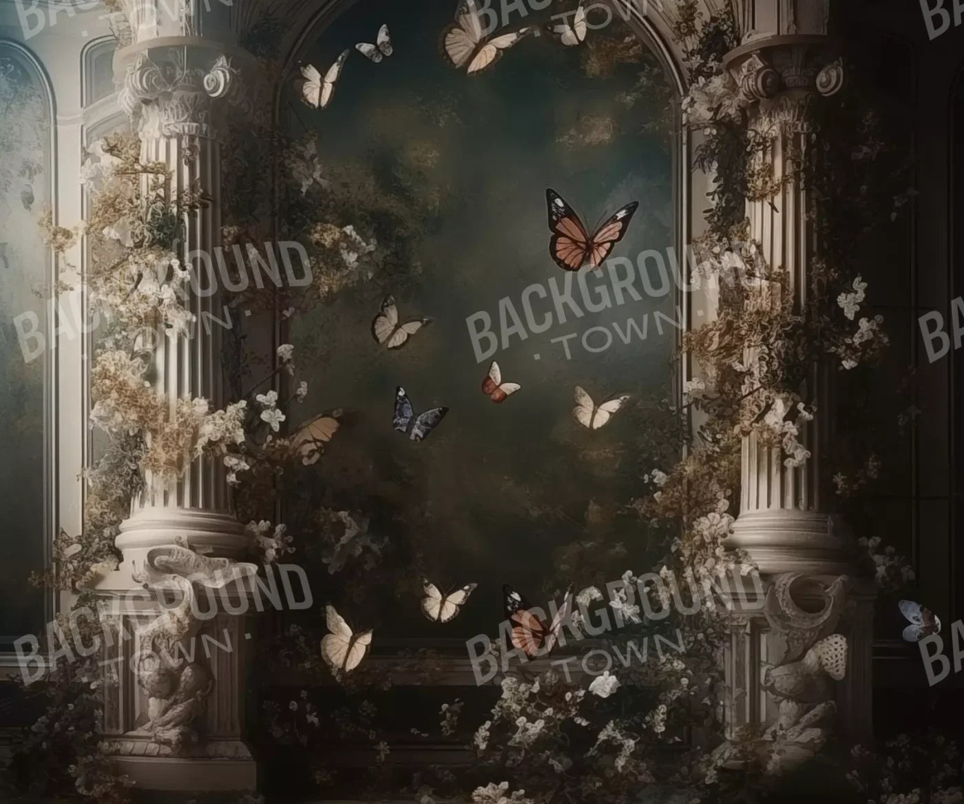 Butterflies With Victorian Pillars 12’X10’ Ultracloth (144 X 120 Inch) Backdrop