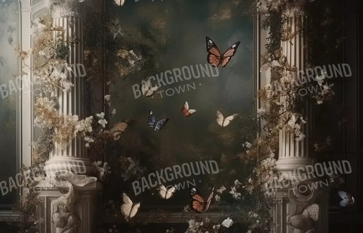 Butterflies With Victorian Pillars 14’X9’ Ultracloth (168 X 108 Inch) Backdrop