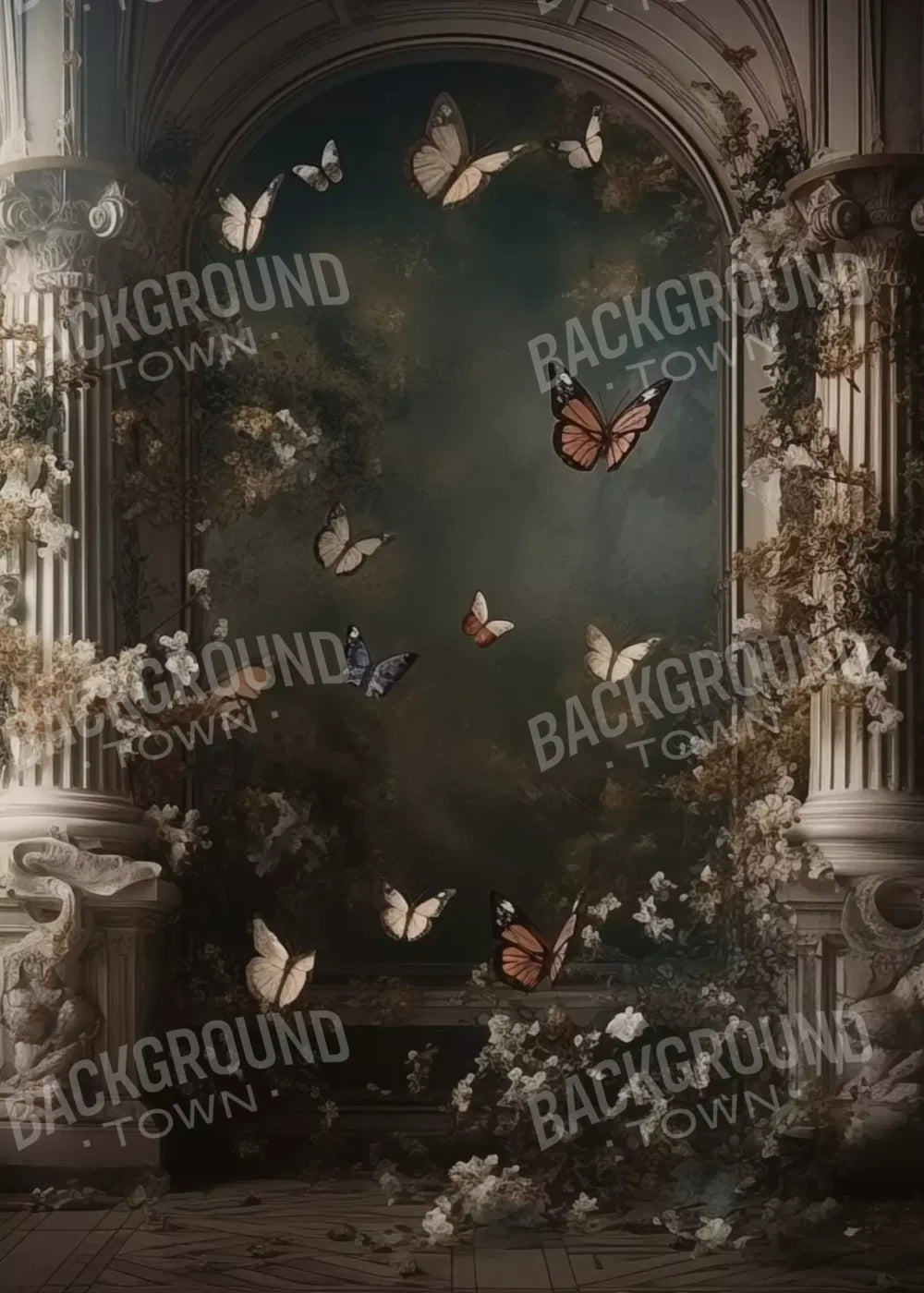 Butterflies With Victorian Pillars 5’X7’ Ultracloth (60 X 84 Inch) Backdrop