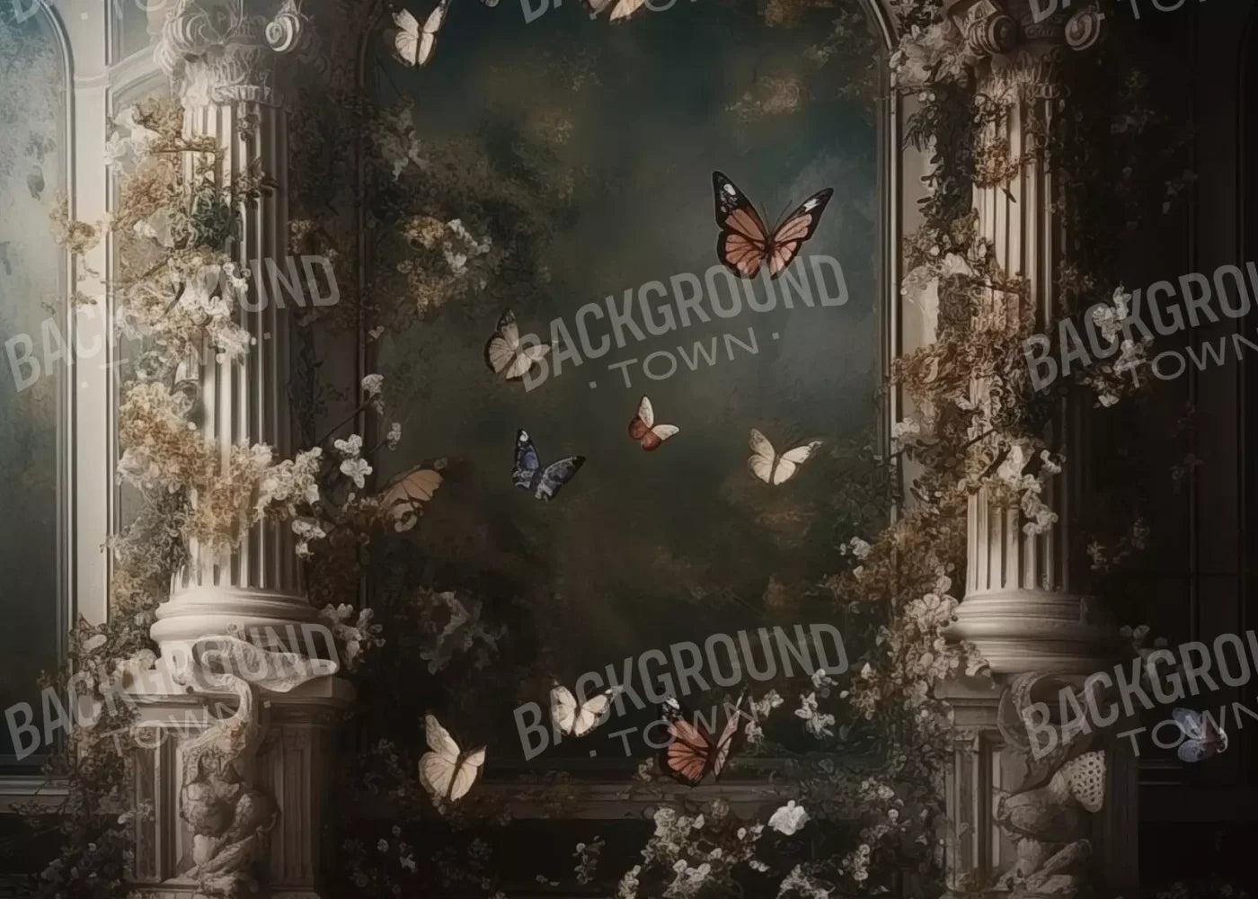 Butterflies With Victorian Pillars 7’X5’ Ultracloth (84 X 60 Inch) Backdrop