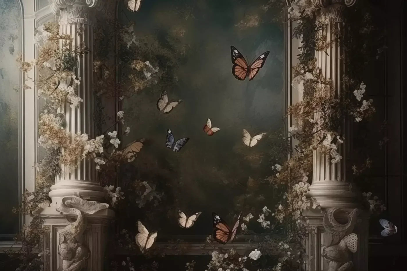 Butterflies With Victorian Pillars 12’X8’ Ultracloth (144 X 96 Inch) Backdrop