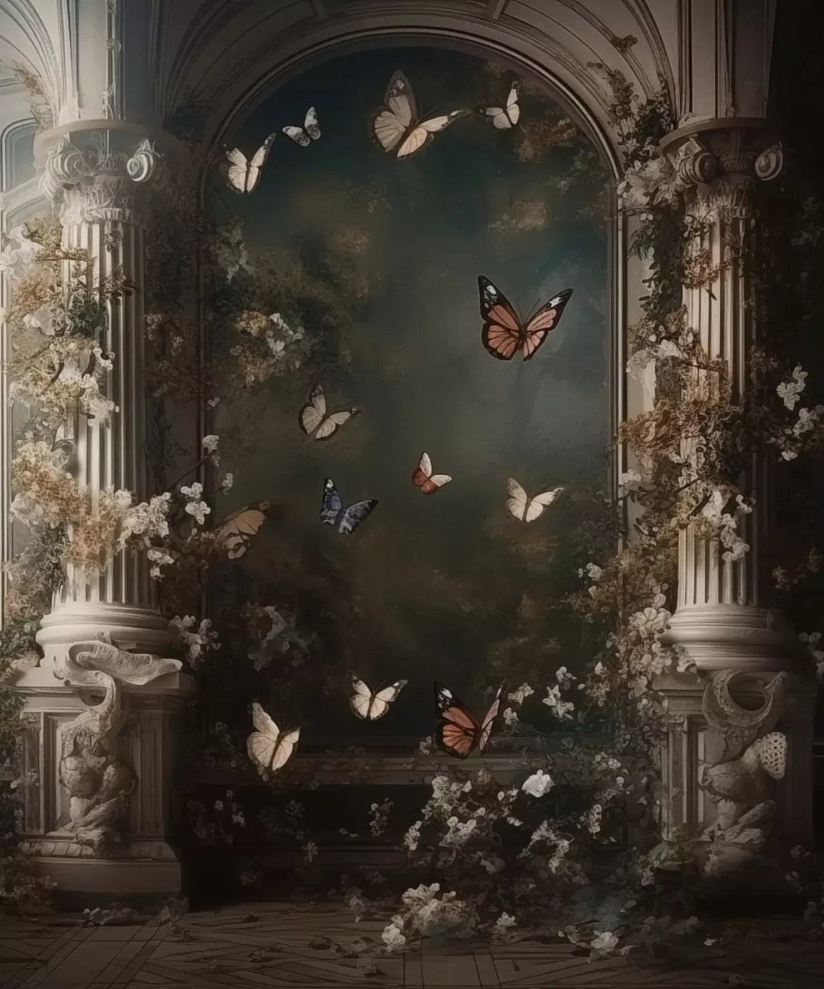 Butterflies With Victorian Pillars 10’X12’ Ultracloth (120 X 144 Inch) Backdrop