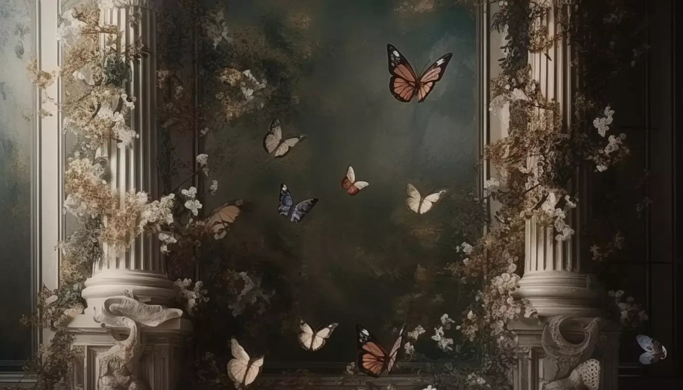 Butterflies With Victorian Pillars 14’X8’ Ultracloth (168 X 96 Inch) Backdrop