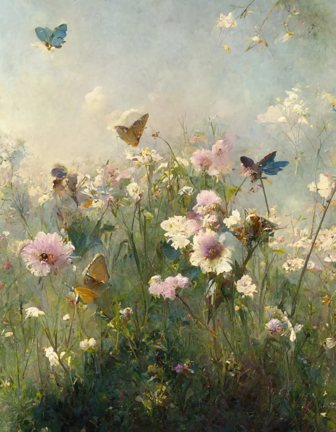 Butterfly Field 6X8 Fleece ( 72 X 96 Inch ) Backdrop