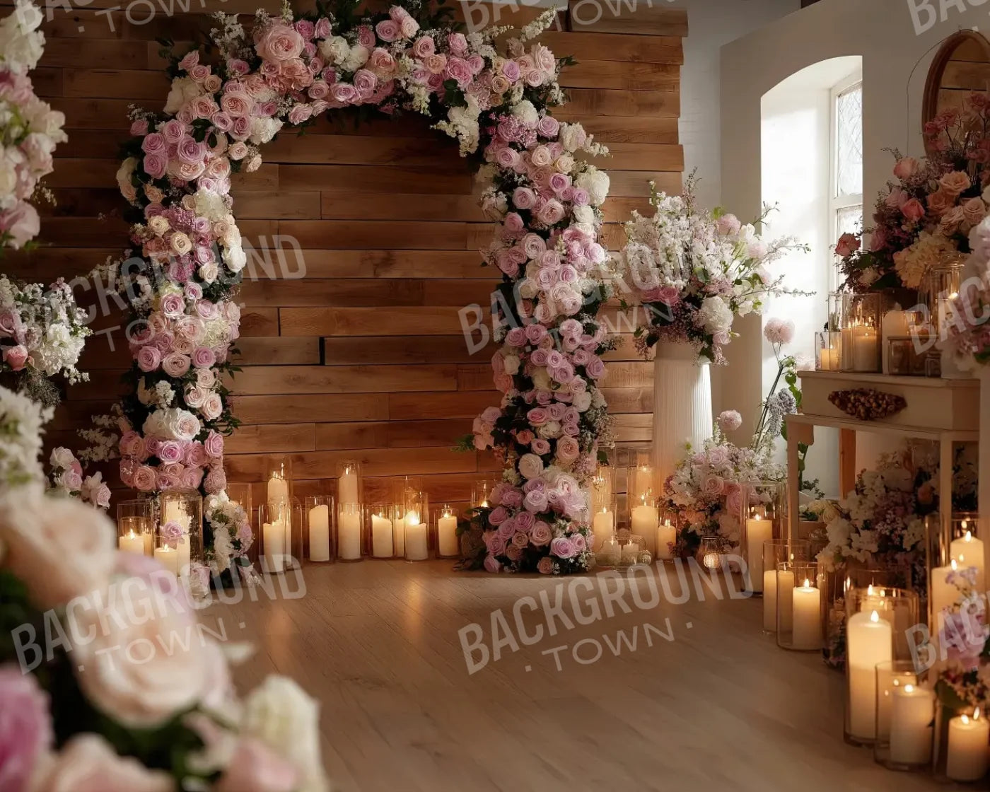 Candlelit Pink Floral Archway 10’x8’ Fleece (120 x 96 inch) Backdrop