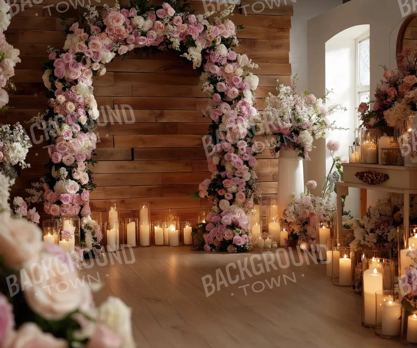 Candlelit Pink Floral Archway 12’x10’ UltraCloth (144 x 120 inch) Backdrop