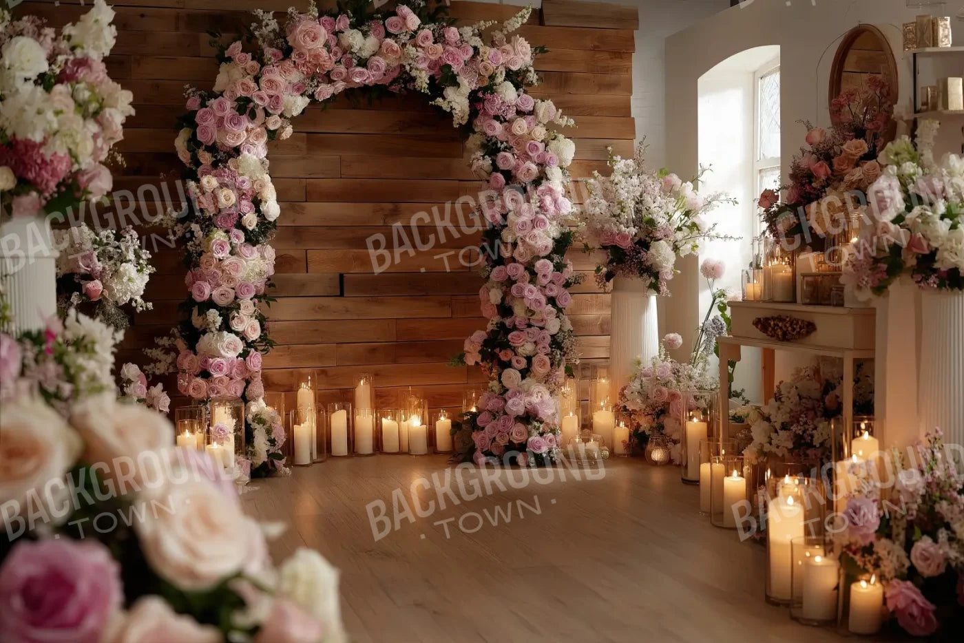Candlelit Pink Floral Archway 12’x8’ UltraCloth (144 x 96 inch) Backdrop