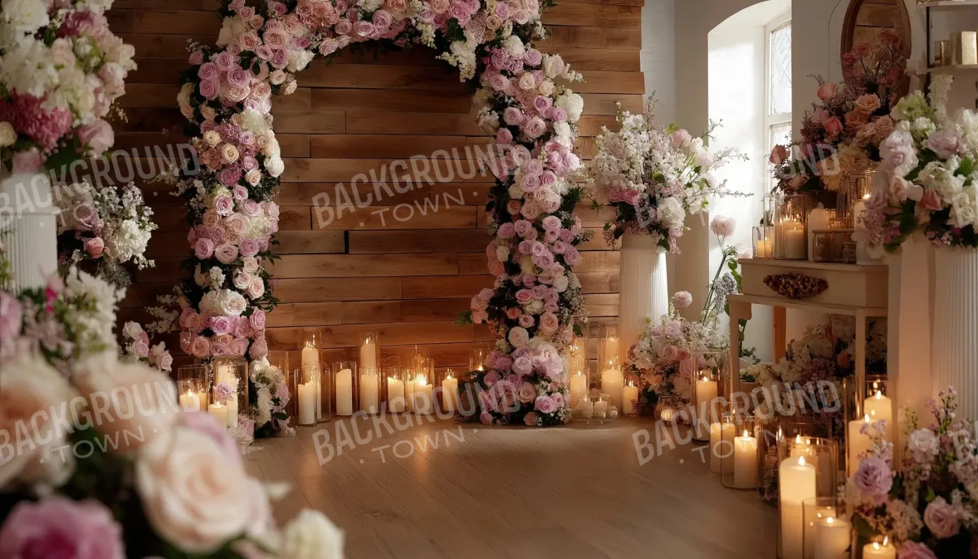 Candlelit Pink Floral Archway 14’x8’ UltraCloth (168 x 96 inch) Backdrop