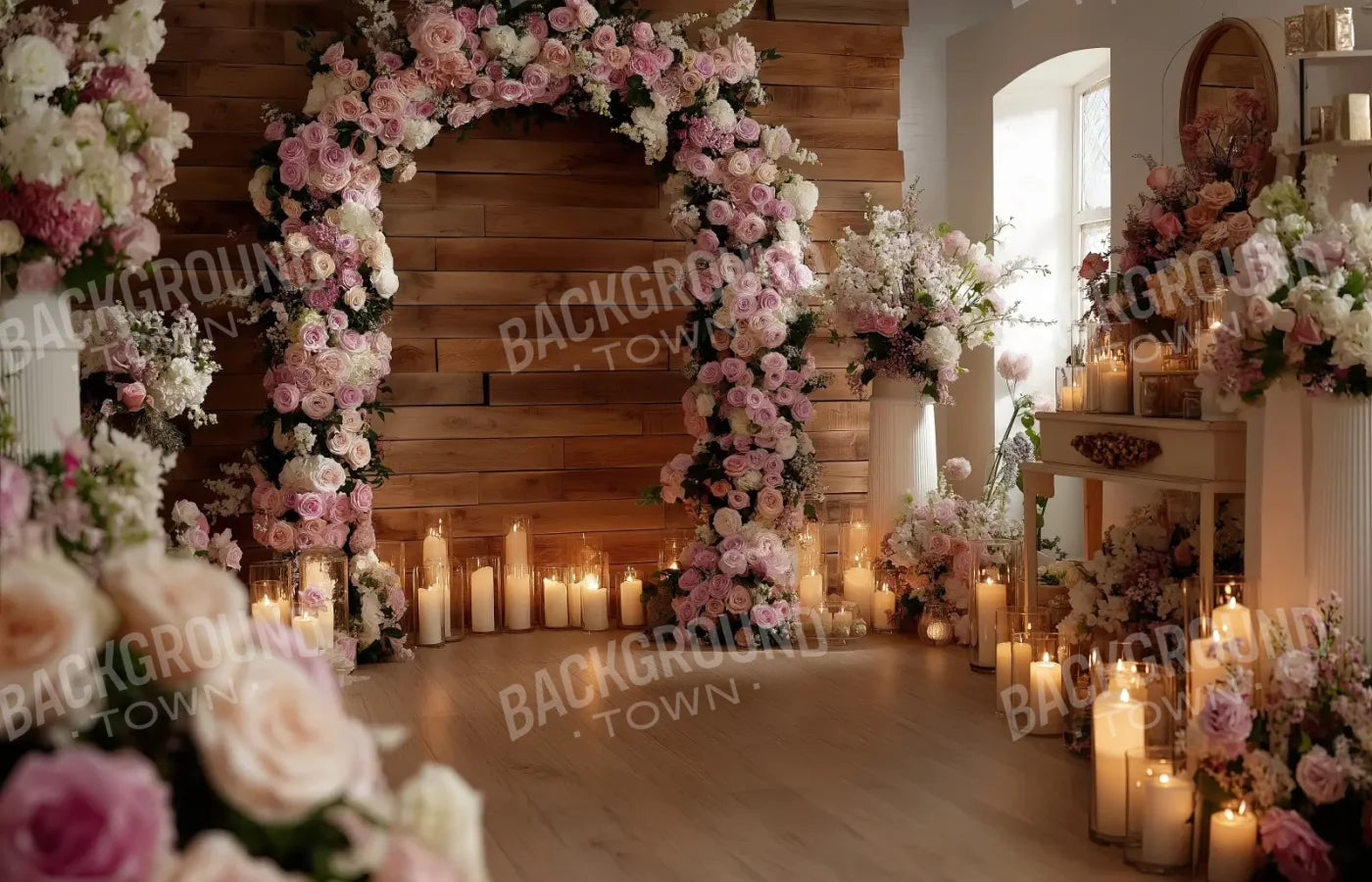 Candlelit Pink Floral Archway 14’x9’ UltraCloth (168 x 108 inch) Backdrop