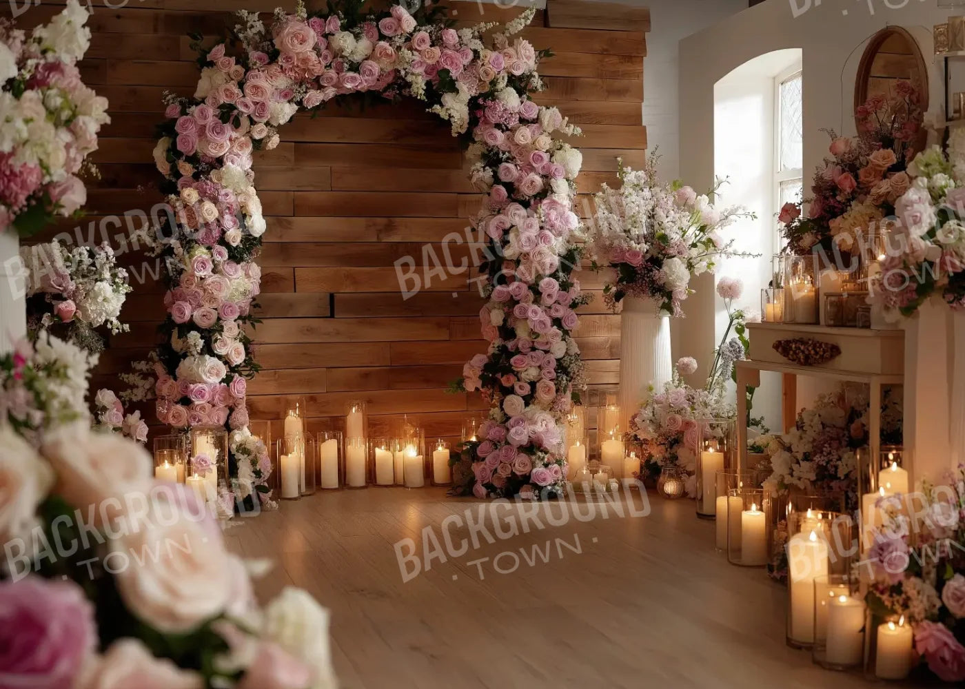 Candlelit Pink Floral Archway 7’x5’ UltraCloth (84 x 60 inch) Backdrop