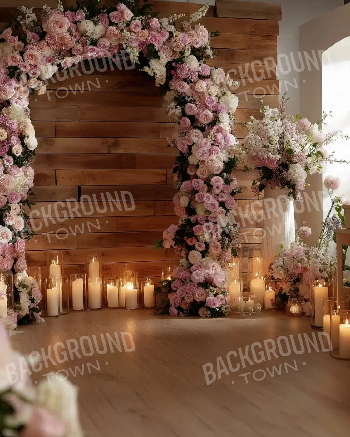 Candlelit Pink Floral Archway 8’x10’ Fleece (96 x 120 inch) Backdrop
