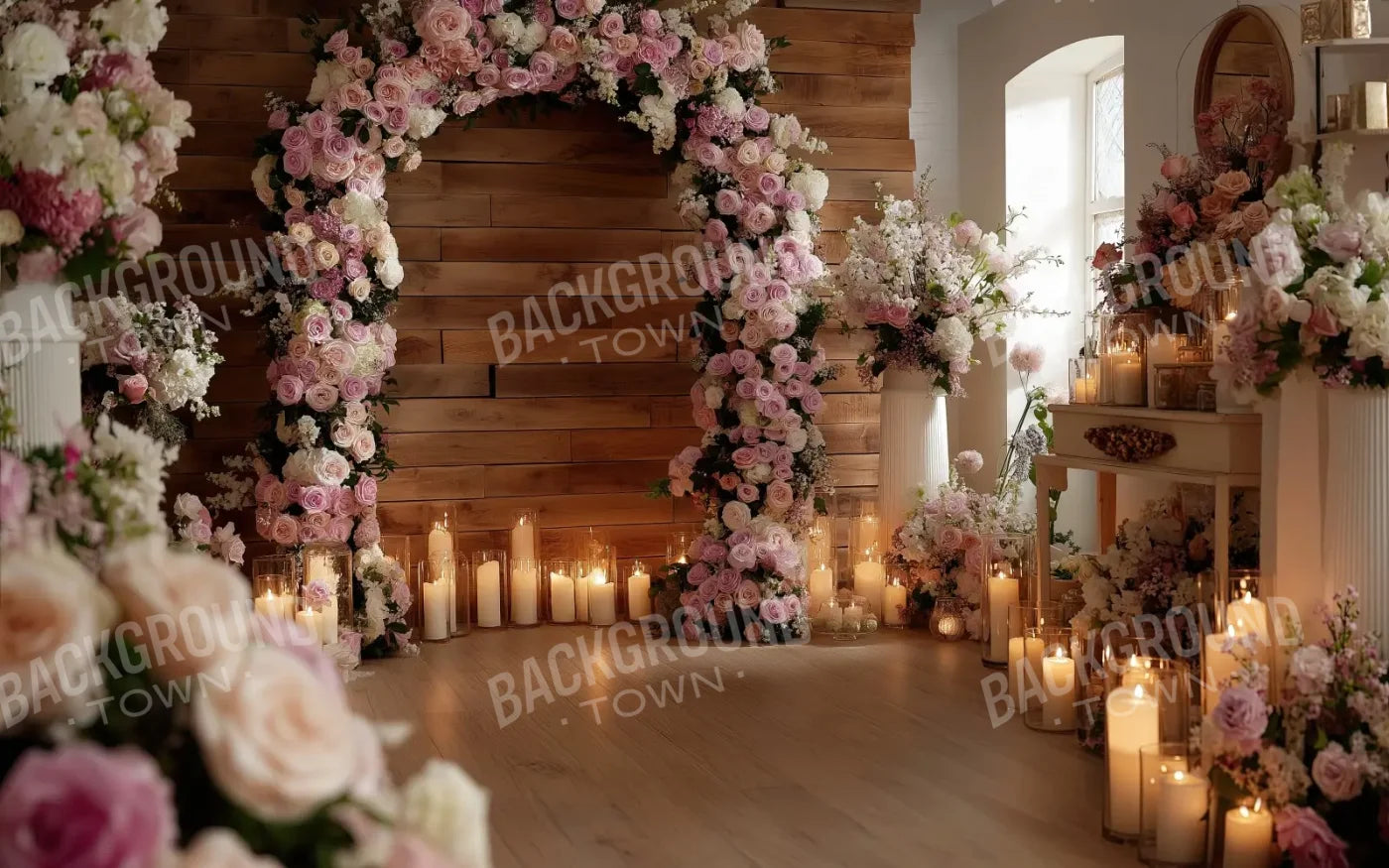 Candlelit Pink Floral Archway 8’x5’ UltraCloth (96 x 60 inch) Backdrop
