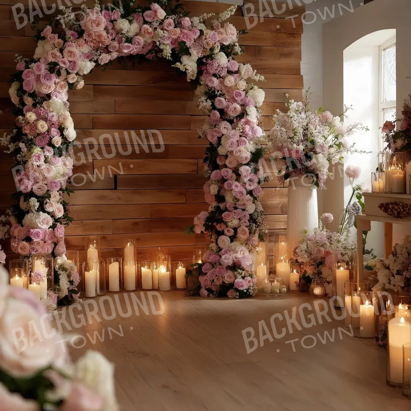 Candlelit Pink Floral Archway 8’x8’ Fleece (96 x 96 inch) Backdrop