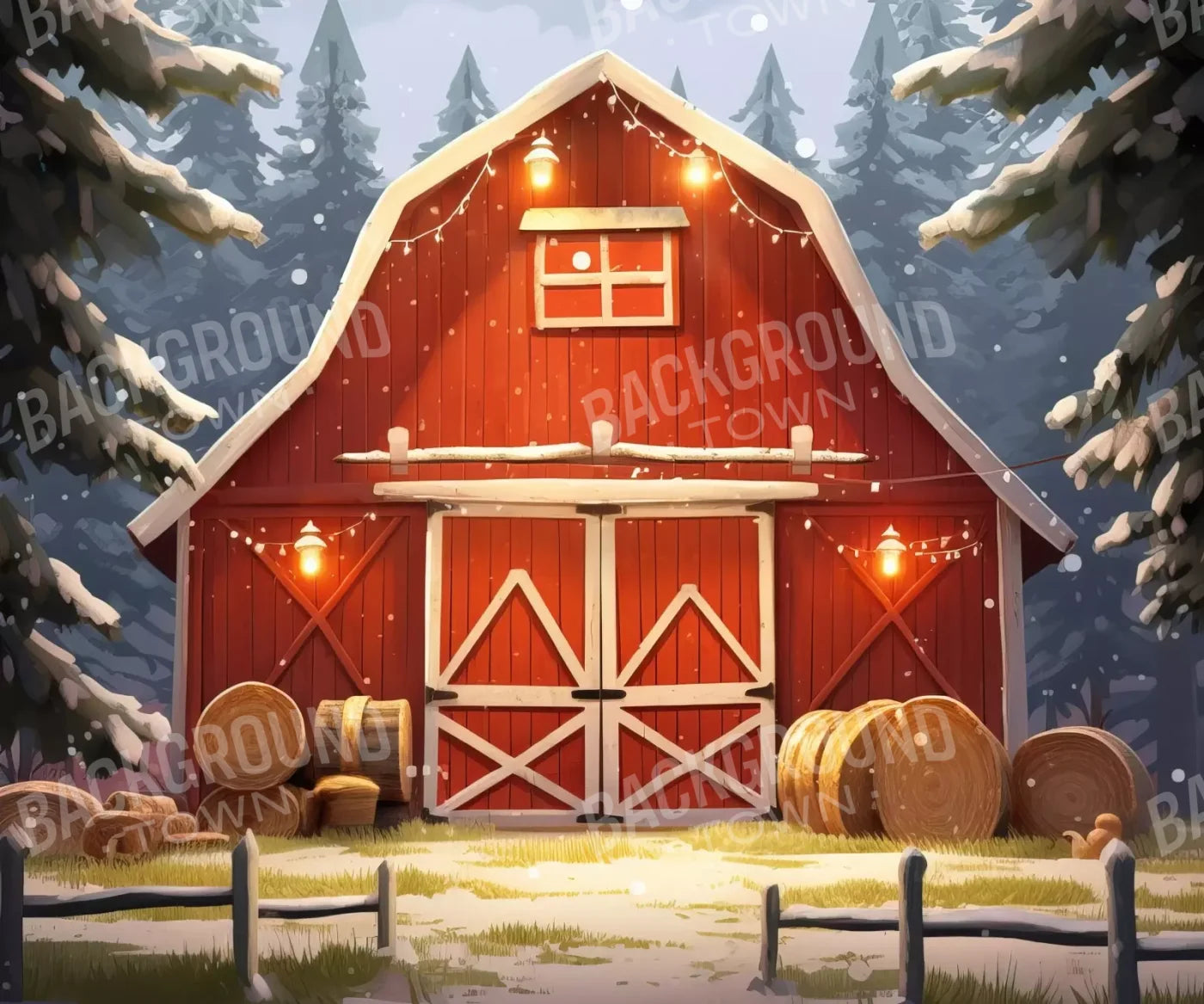Cartoon Holiday Barn 12’X10’ Ultracloth (144 X 120 Inch) Backdrop