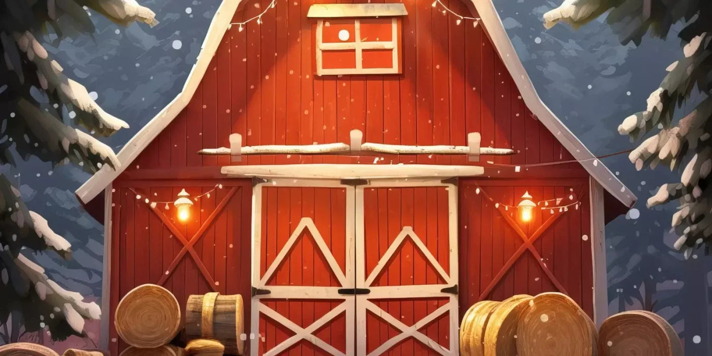 Cartoon Holiday Barn 16’X8’ Ultracloth (192 X 96 Inch) Backdrop
