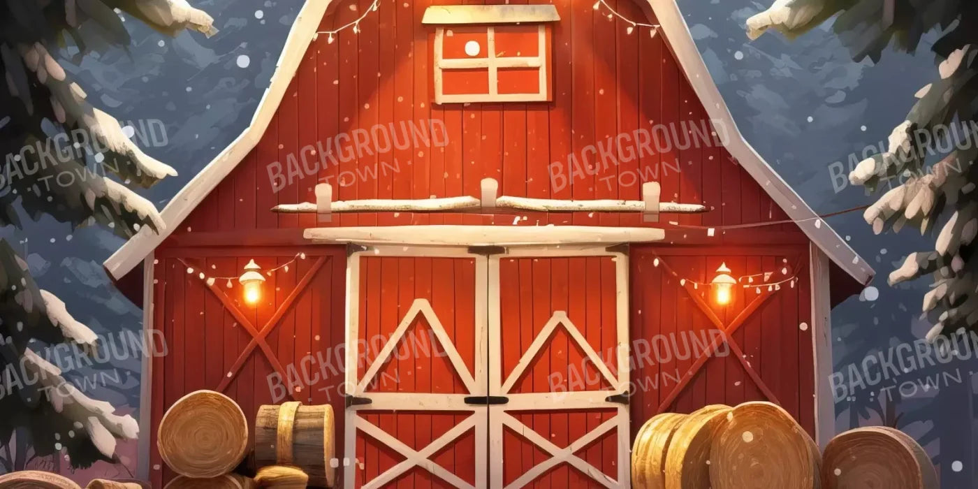 Cartoon Holiday Barn 16’X8’ Ultracloth (192 X 96 Inch) Backdrop