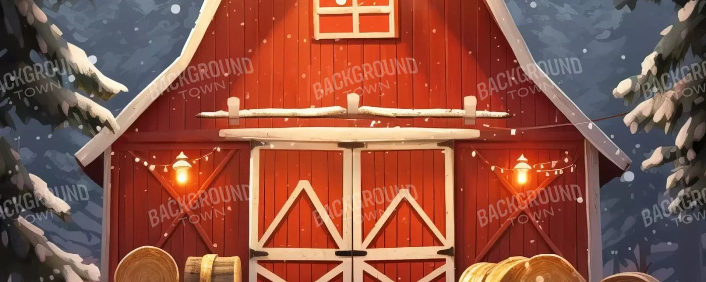 Cartoon Holiday Barn 20’X8’ Ultracloth (240 X 96 Inch) Backdrop