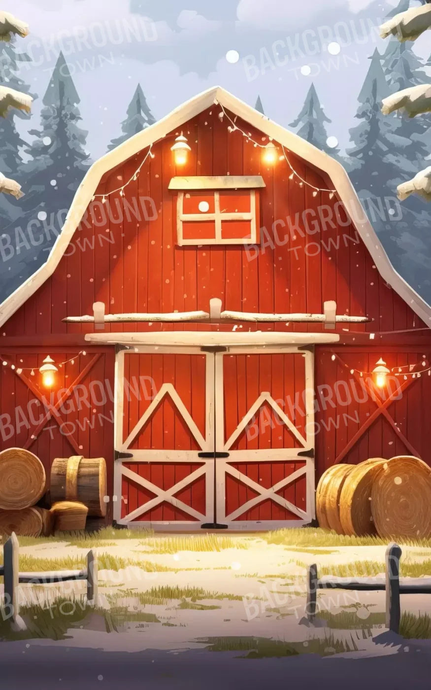 Cartoon Holiday Barn 5’X8’ Ultracloth (60 X 96 Inch) Backdrop