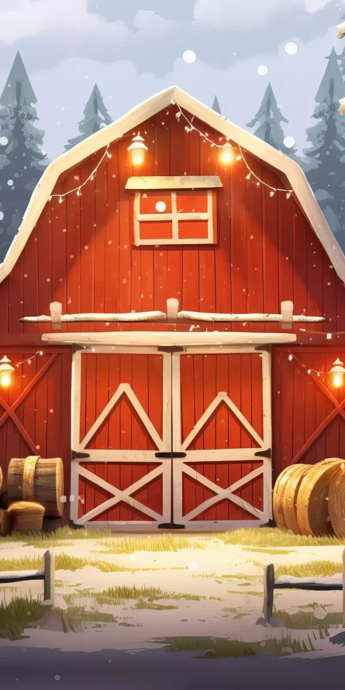 Cartoon Holiday Barn 8’X16’ Ultracloth (96 X 192 Inch) Backdrop