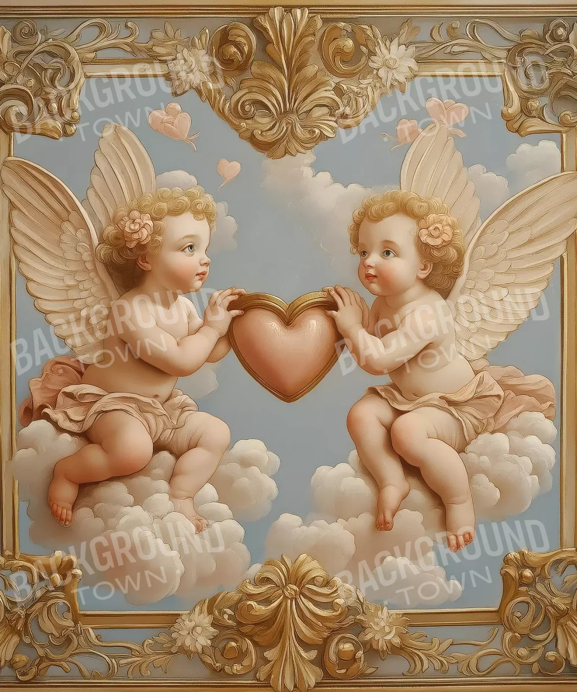 Cherubs With Gold Heart 10’X12’ Ultracloth (120 X 144 Inch) Backdrop