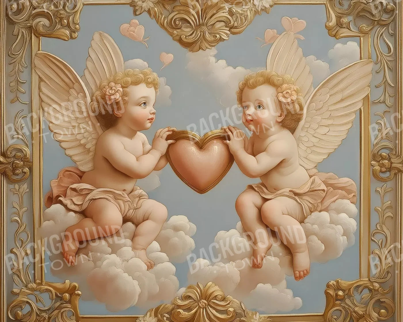 Cherubs With Gold Heart 10’X8’ Fleece (120 X 96 Inch) Backdrop