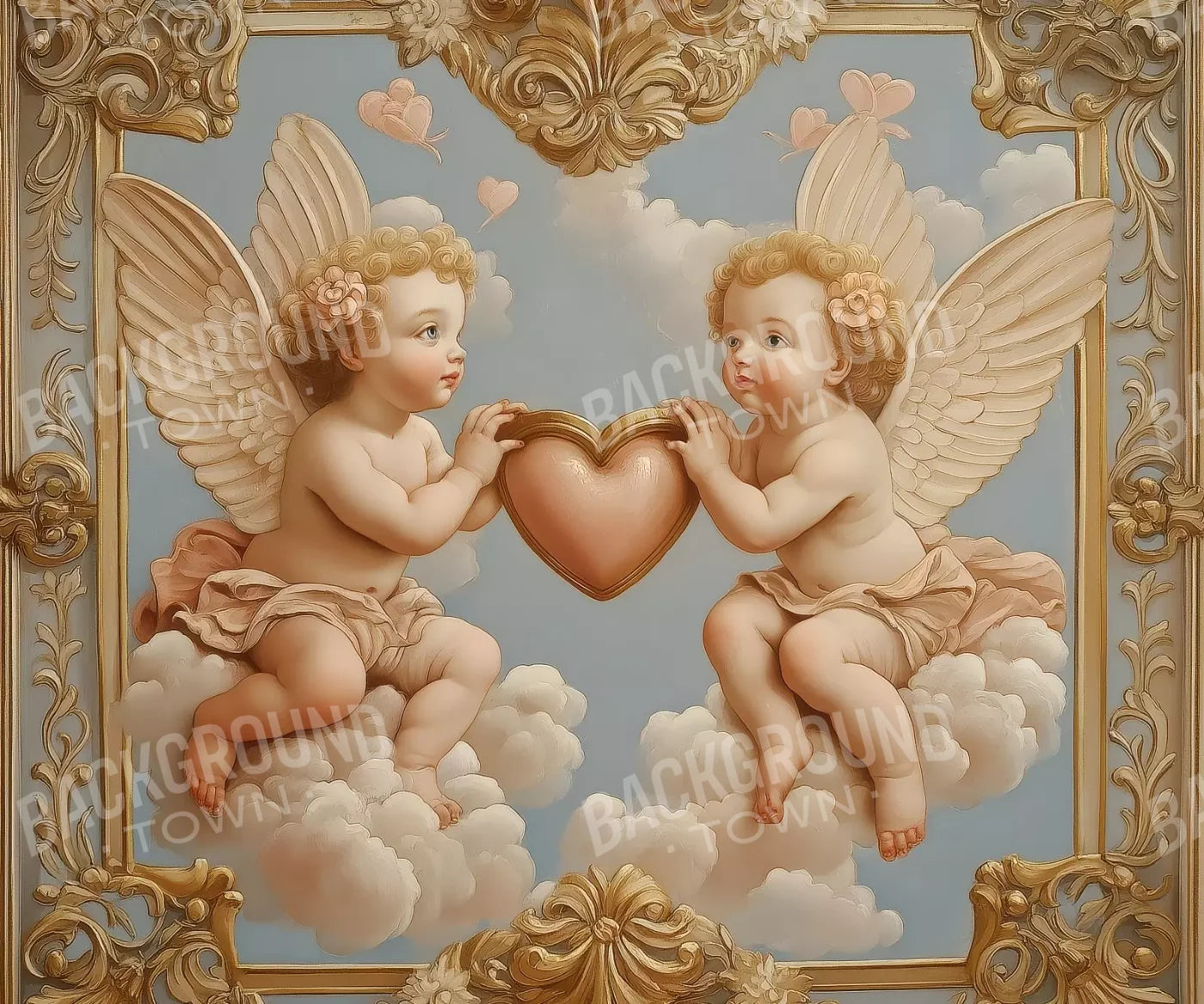 Cherubs With Gold Heart 12’X10’ Ultracloth (144 X 120 Inch) Backdrop
