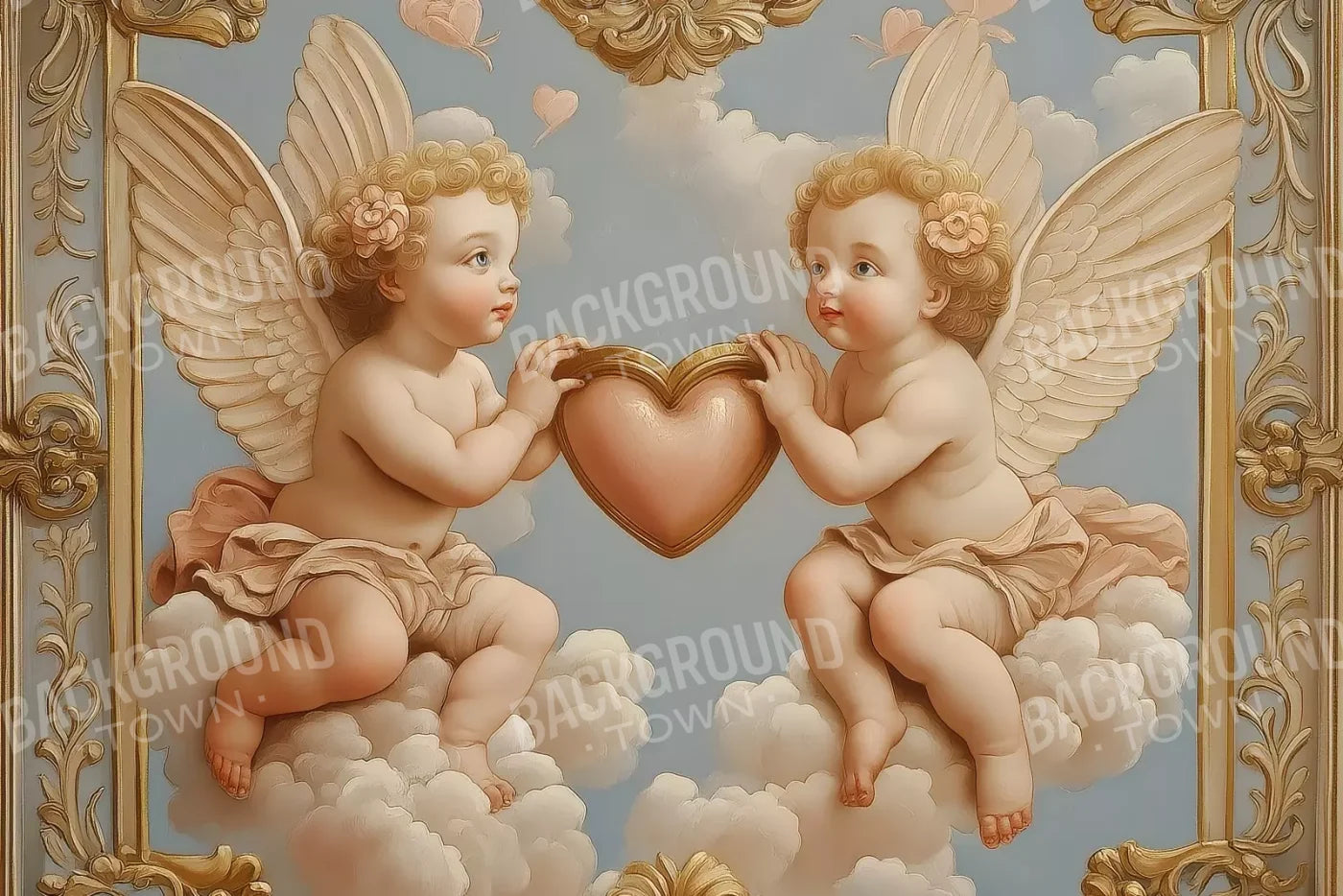 Cherubs With Gold Heart 12’X8’ Ultracloth (144 X 96 Inch) Backdrop
