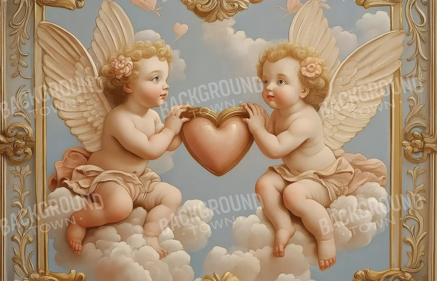 Cherubs With Gold Heart 14’X9’ Ultracloth (168 X 108 Inch) Backdrop
