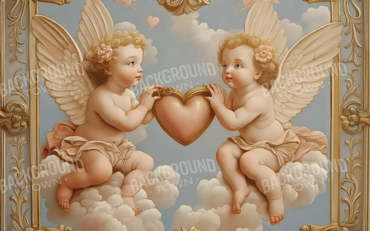 Cherubs With Gold Heart 16’X10’ Ultracloth (192 X 120 Inch) Backdrop