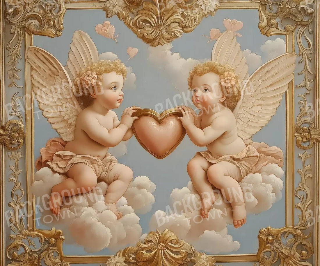 Cherubs With Gold Heart 5’X4’2 Fleece (60 X 50 Inch) Backdrop