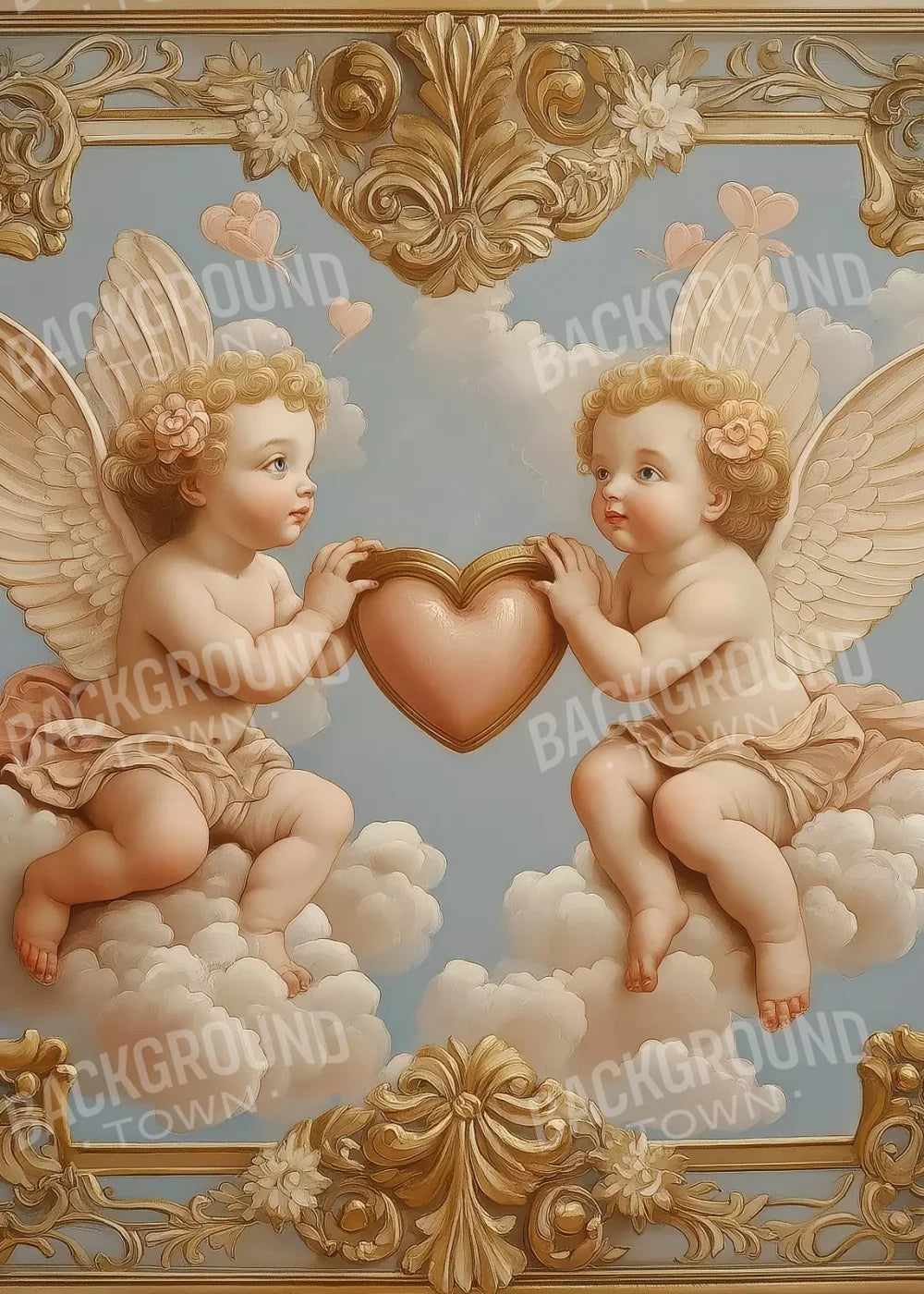 Cherubs With Gold Heart 5’X7’ Ultracloth (60 X 84 Inch) Backdrop