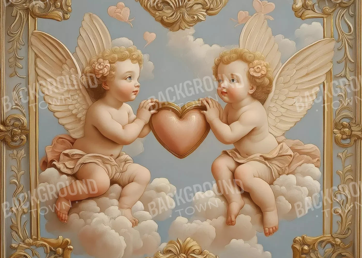 Cherubs With Gold Heart 7’X5’ Ultracloth (84 X 60 Inch) Backdrop