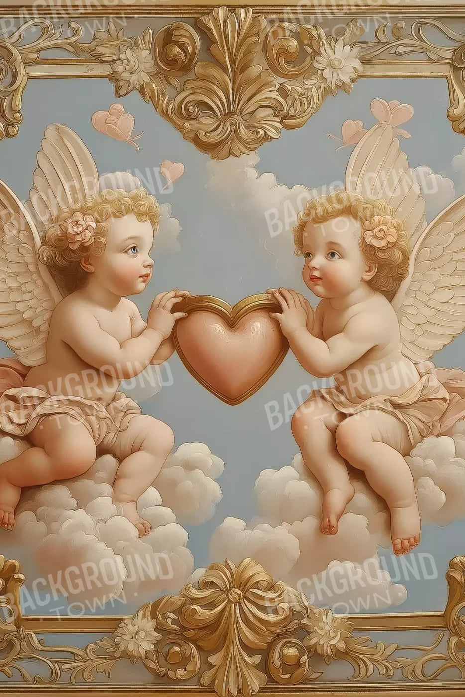 Cherubs With Gold Heart 8’X12’ Ultracloth (96 X 144 Inch) Backdrop