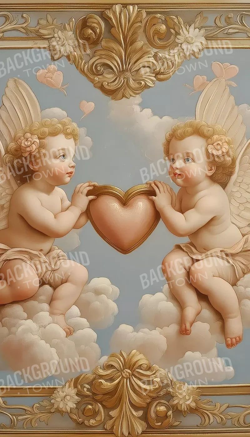 Cherubs With Gold Heart 8’X14’ Ultracloth (96 X 168 Inch) Backdrop