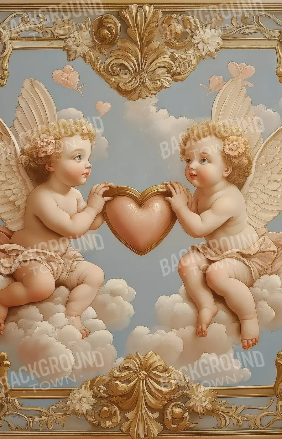 Cherubs With Gold Heart 9’X14’ Ultracloth (108 X 168 Inch) Backdrop