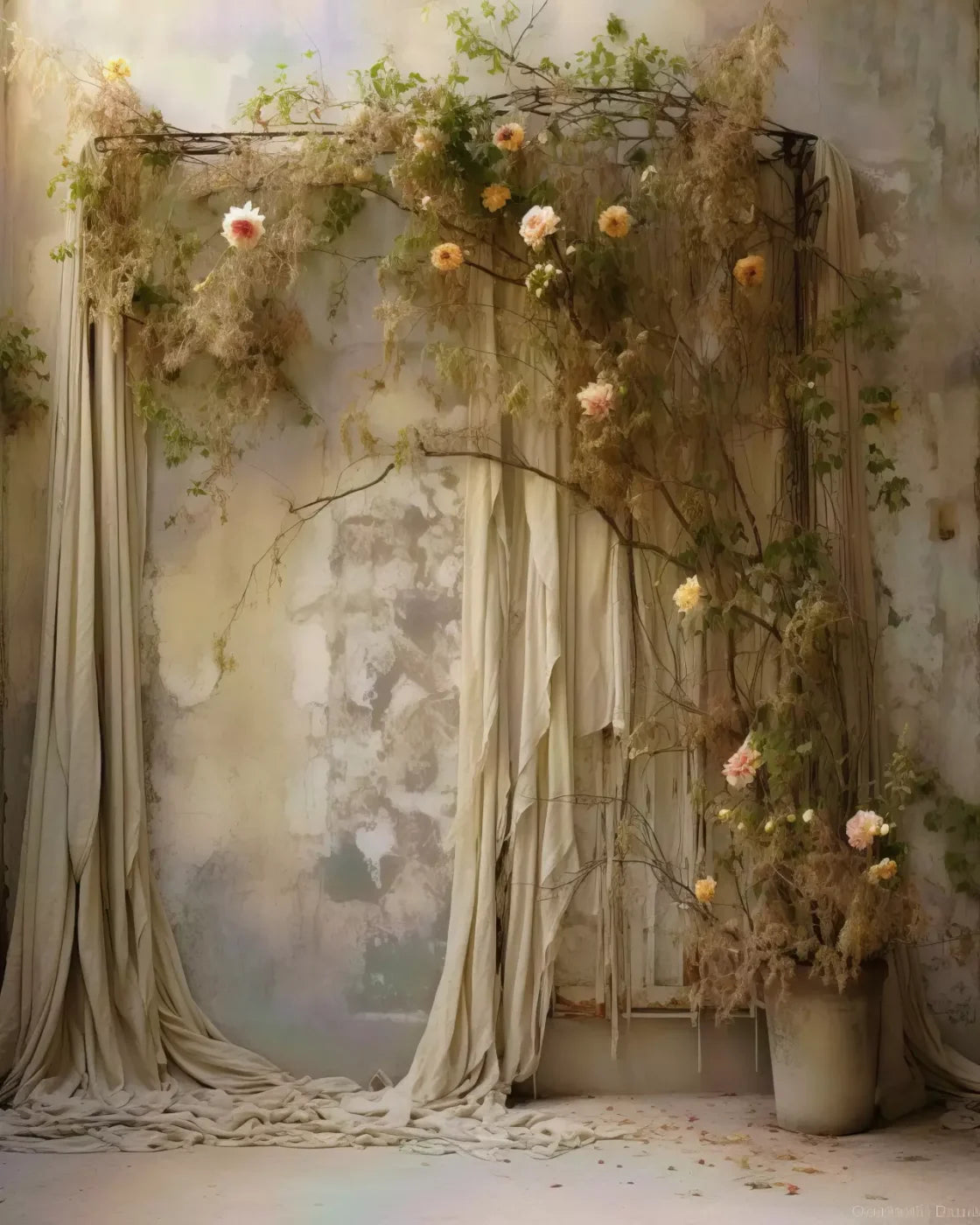 Chiffon Elegance In Taupe Iii 8X10 Fleece ( 96 X 120 Inch ) Backdrop
