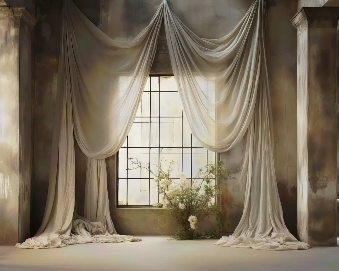 Chiffon Elegance In Creme 10X8 Fleece ( 120 X 96 Inch ) Backdrop