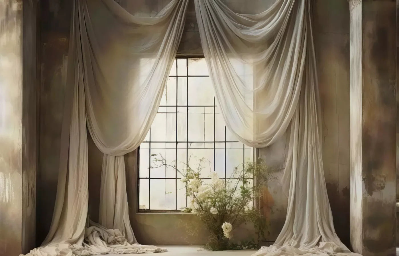 Chiffon Elegance In Creme 14X9 Ultracloth ( 168 X 108 Inch ) Backdrop