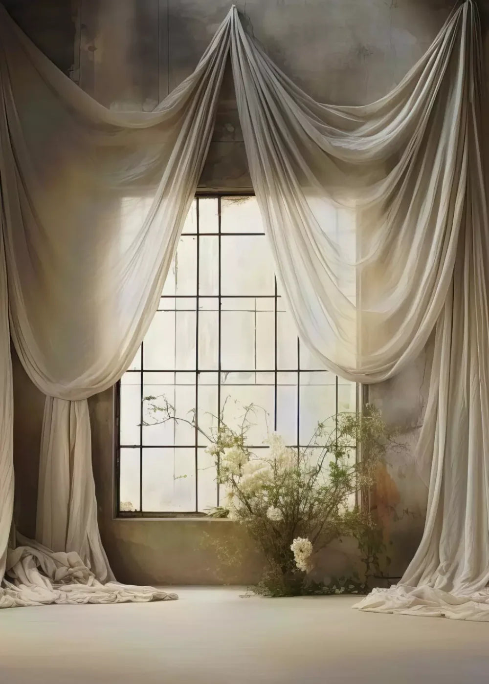 Chiffon Elegance In Creme 5X7 Ultracloth ( 60 X 84 Inch ) Backdrop