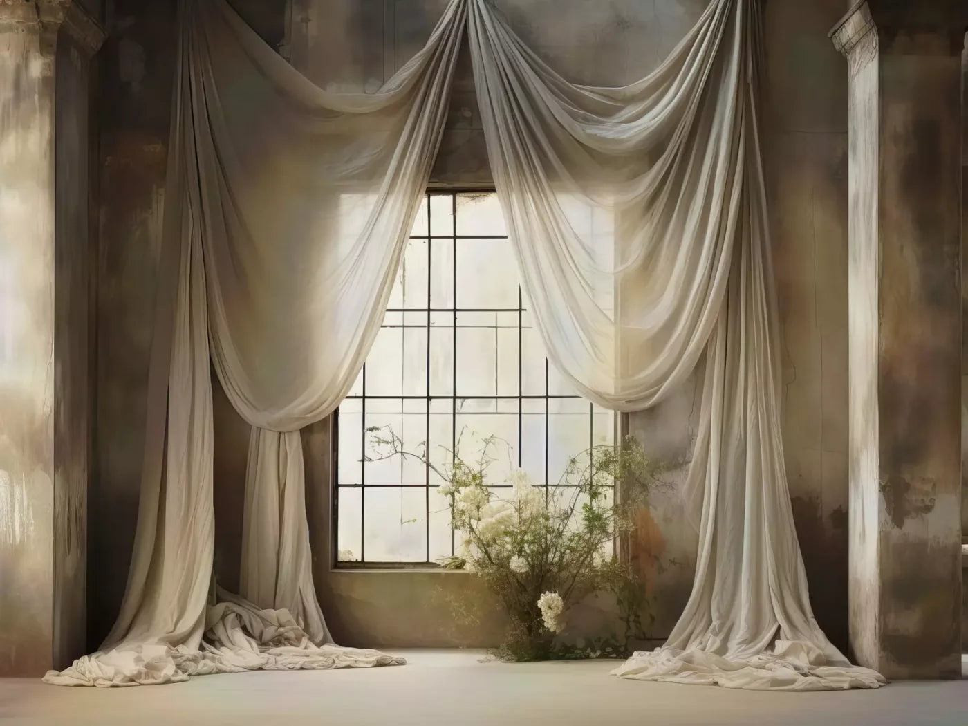 Chiffon Elegance In Creme 68X5 Fleece ( 80 X 60 Inch ) Backdrop