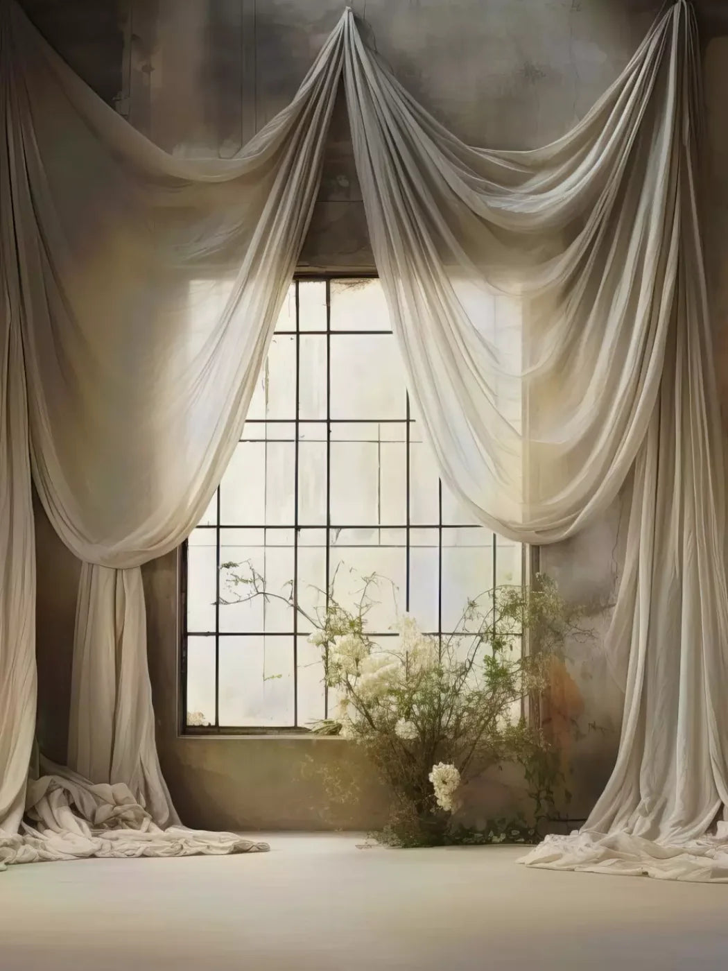 Chiffon Elegance In Creme 6X8 Fleece ( 72 X 96 Inch ) Backdrop