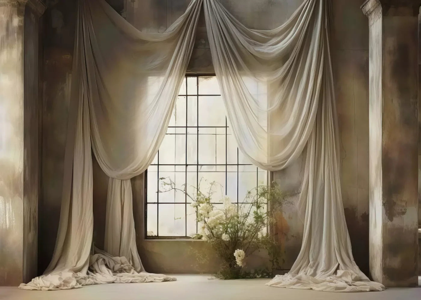 Chiffon Elegance In Creme 7X5 Ultracloth ( 84 X 60 Inch ) Backdrop