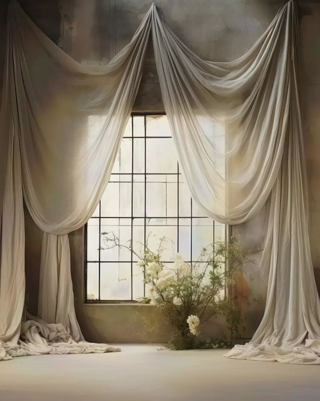 Chiffon Elegance In Creme 8X10 Fleece ( 96 X 120 Inch ) Backdrop