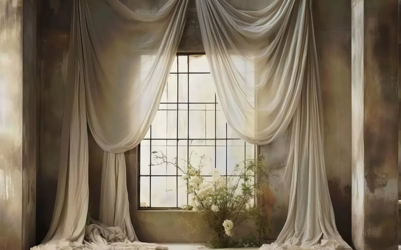 Chiffon Elegance In Creme 8X5 Ultracloth ( 96 X 60 Inch ) Backdrop