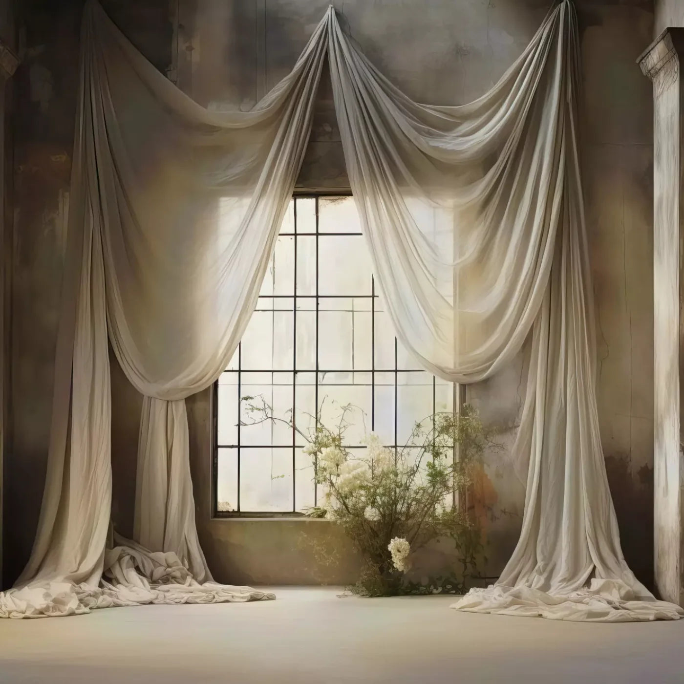 Chiffon Elegance In Creme 8X8 Fleece ( 96 X Inch ) Backdrop