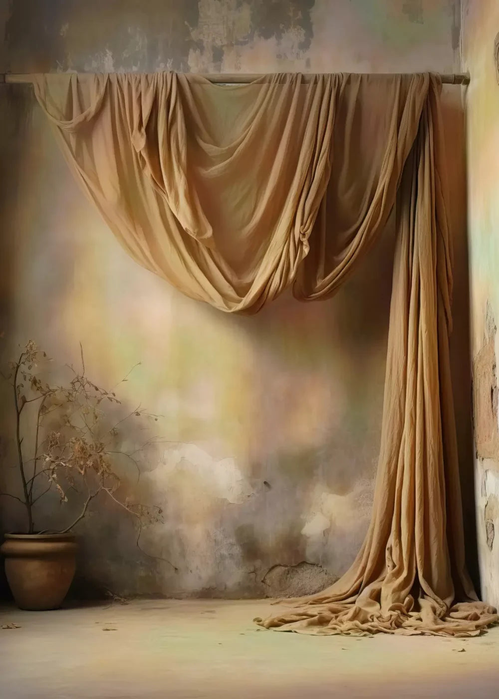 Chiffon Elegance In Taupe 5X7 Ultracloth ( 60 X 84 Inch ) Backdrop